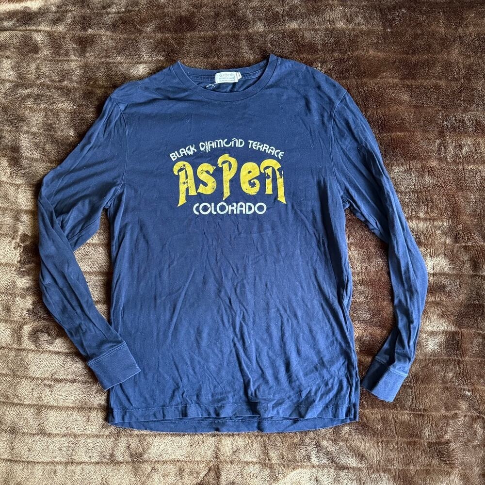 J.Crew S Vintage Graphics Long Sleeve T-Shirt ASPEN, CO Distressed Lettering